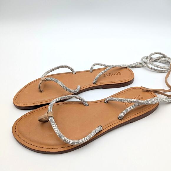 Schutz Kittie Glam Casual Flat Sandals Women's Silver/Beige Size US8B EU38.5 - Picture 9 of 14